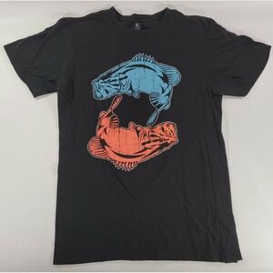 Bass‎ Fishing T Shirt L Concert Tee Black Red Fish Blue Fish EUC